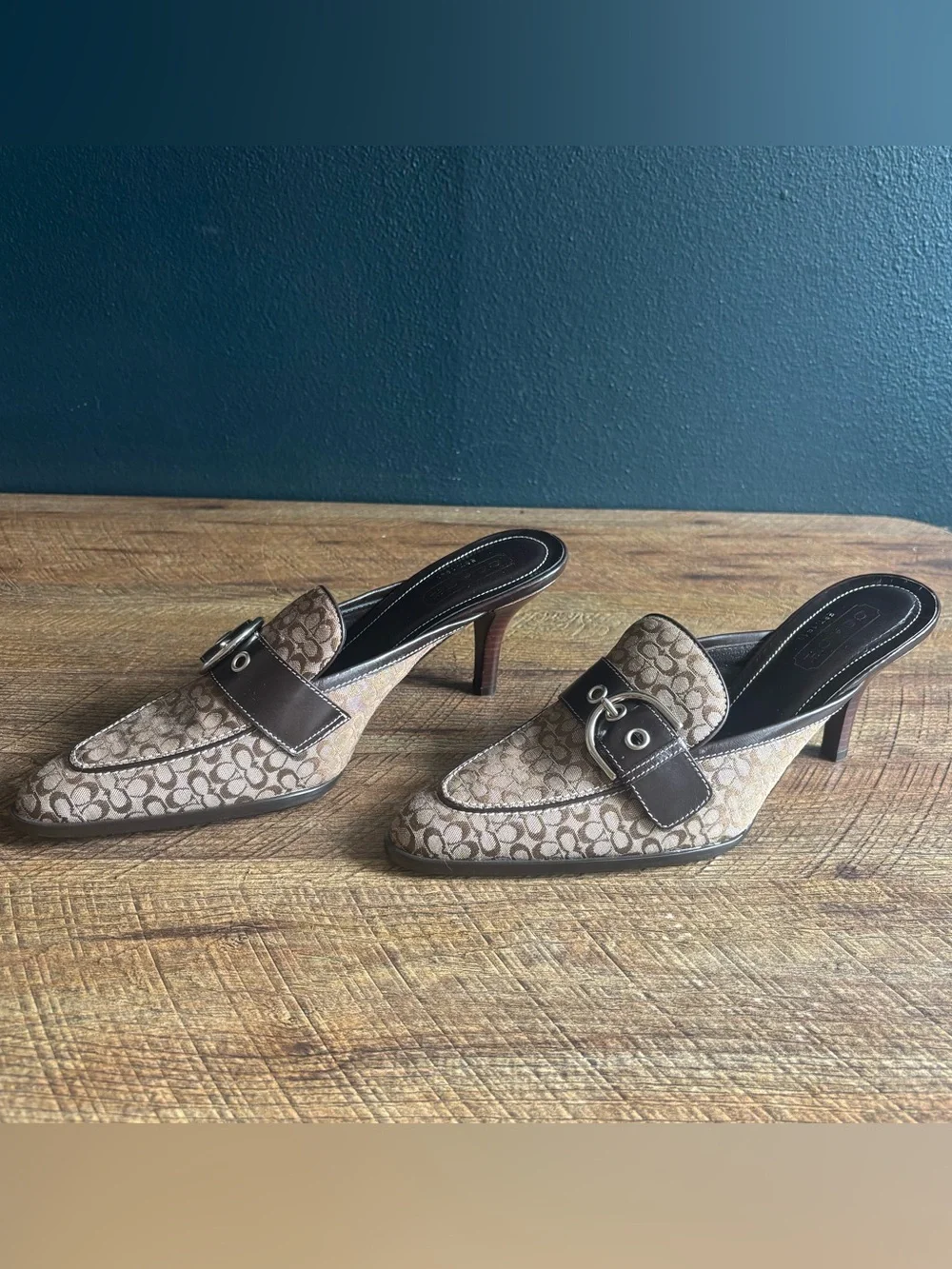 Coach Brown Slip-On Pointed Toe Mule Heels with Buckle - Picture 1 of 5